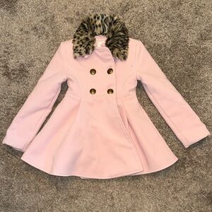 Authentic American Heritage Light Pink Pea Coat with Animal Print Collar. 6x